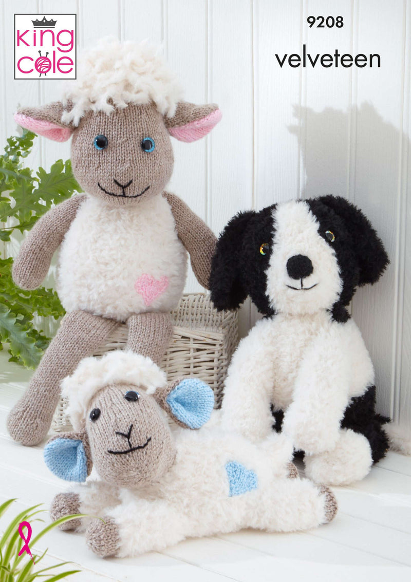 King Cole 9208 Knitting Pattern for Sheep and Dogs Knitted in Velveteen
