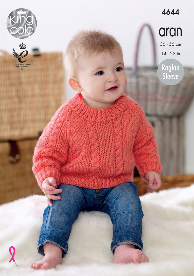 King Cole 4644 Baby Cardigans & Sweater Aran Knitting Pattern (14-22in)