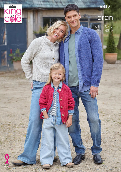 King Cole 6417 Aran Knitting Pattern - Adult & Children's Cardigans