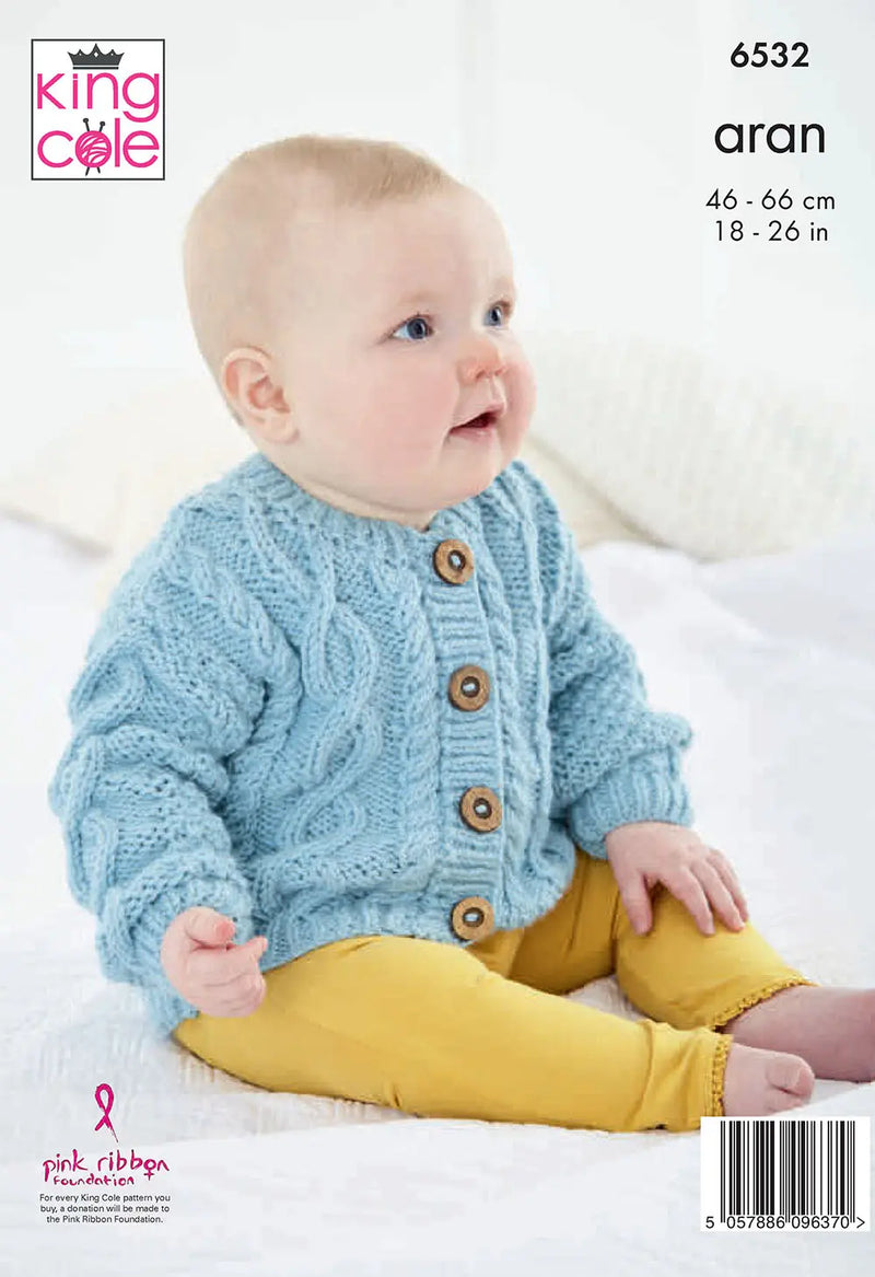 King Cole 6532 Baby & Boys Sweater & Cardigan Aran Knitting Pattern (18-26in)