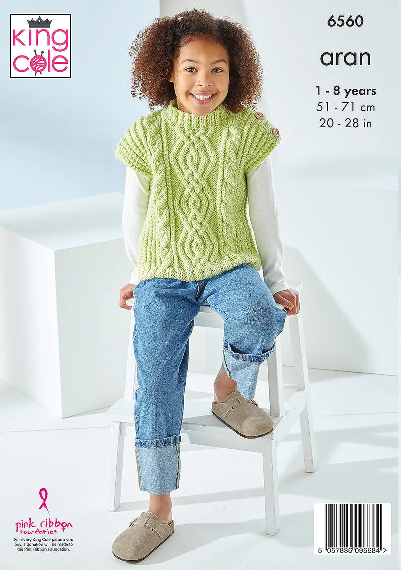 King Cole 6560 Children's Cable Poncho & Tabard Knitting Pattern Aran (20-28in)