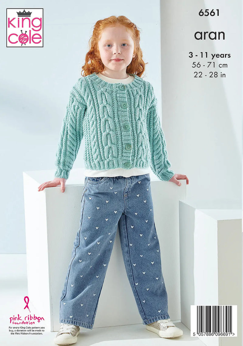 King Cole 6561 Knitting Pattern – Children's Aran Cardigans (22-28in)