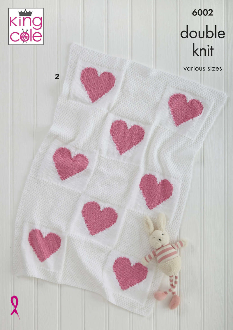 King Cole 6002 Double Knitting Pattern - Baby Blankets - 3 Designs