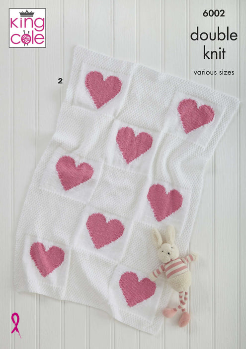 King Cole 6002 Double Knitting Pattern - Baby Blankets - 3 Designs