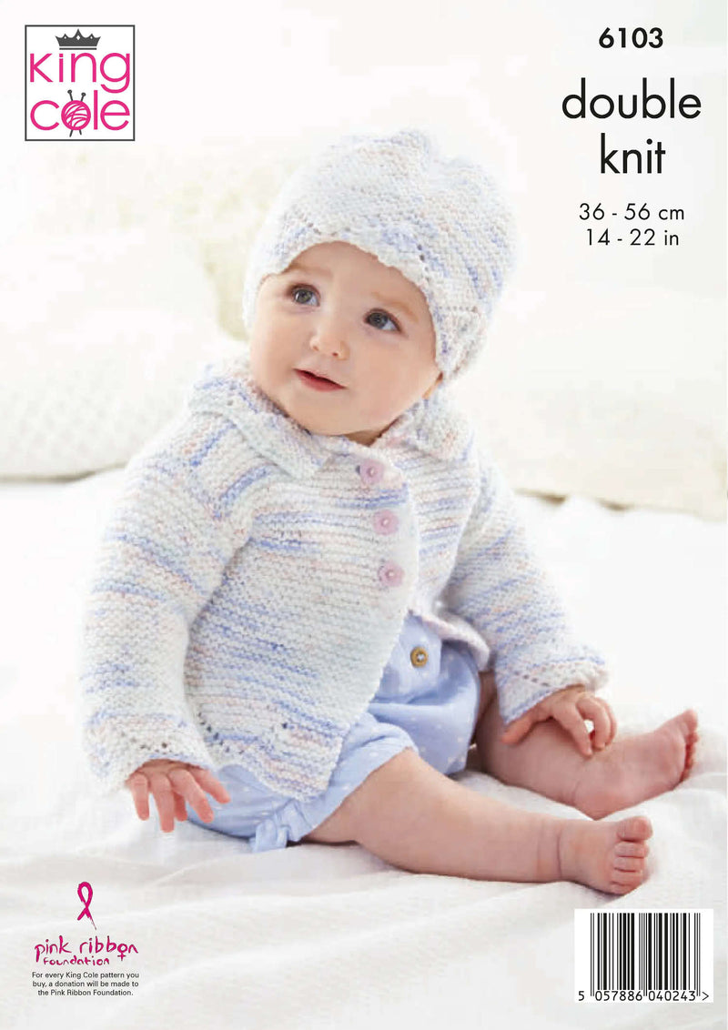 King Cole 6103 DK Knitting Pattern - Jackets & Hat (0-4 Years)