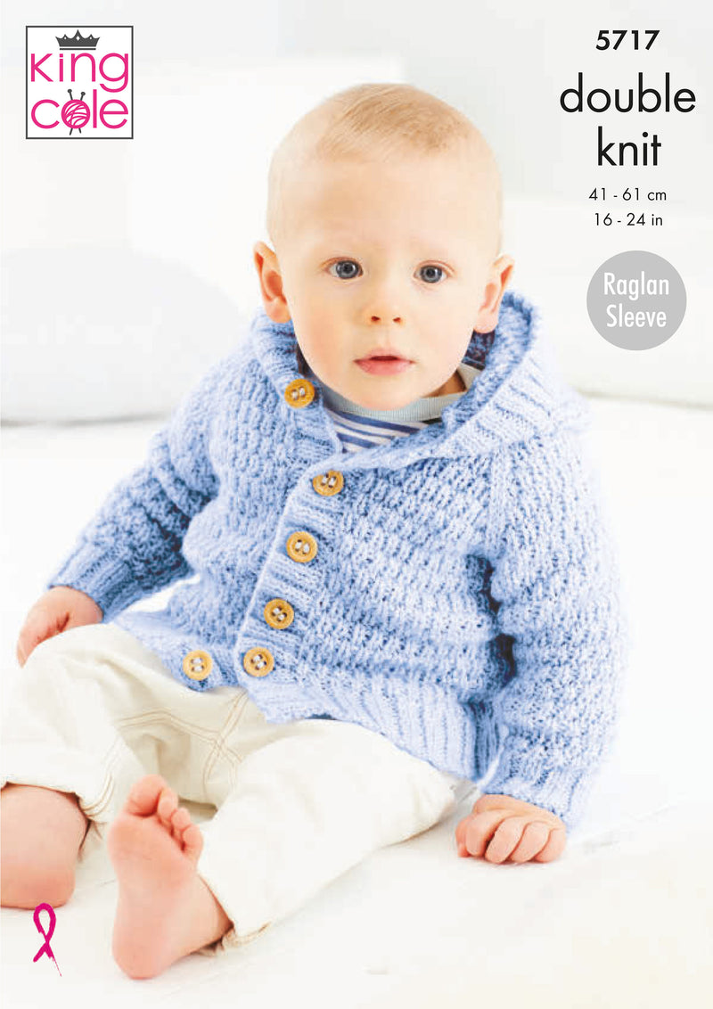 King Cole 5717 Double Knitting Pattern - DK Textured Baby Coats (16-24in)