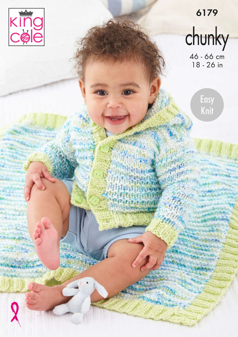 King Cole 6179 Chunky Knitting Pattern - Jackets & Blankets for Children (6mnths to 7 Yrs)