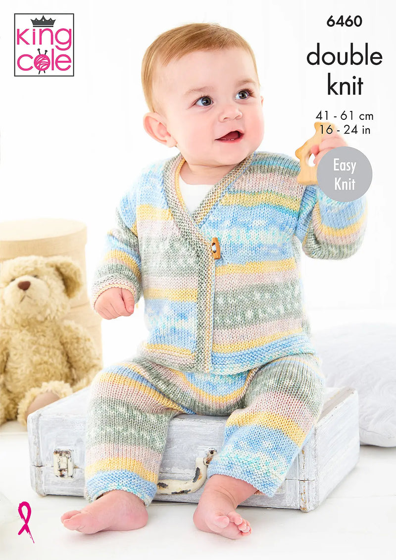 King Cole 6460 DK Knitting Pattern - Easy Knit Cardigan & Trousers (0 to 5 yrs)