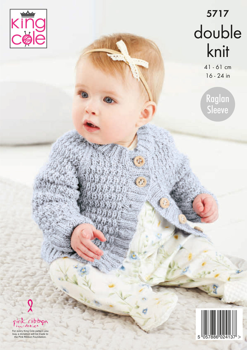 King Cole 5717 Double Knitting Pattern - DK Textured Baby Coats (16-24in)