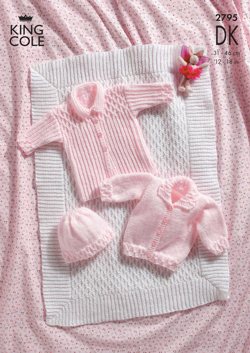 King Cole 2795 DK Knitting Pattern - Baby Pram Cover, Coat, Jacket & Hat (12-18in)