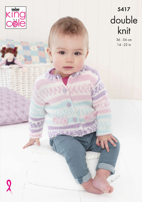 King Cole 5417 Double Knitting Pattern for Baby Cardigans (14-22in)