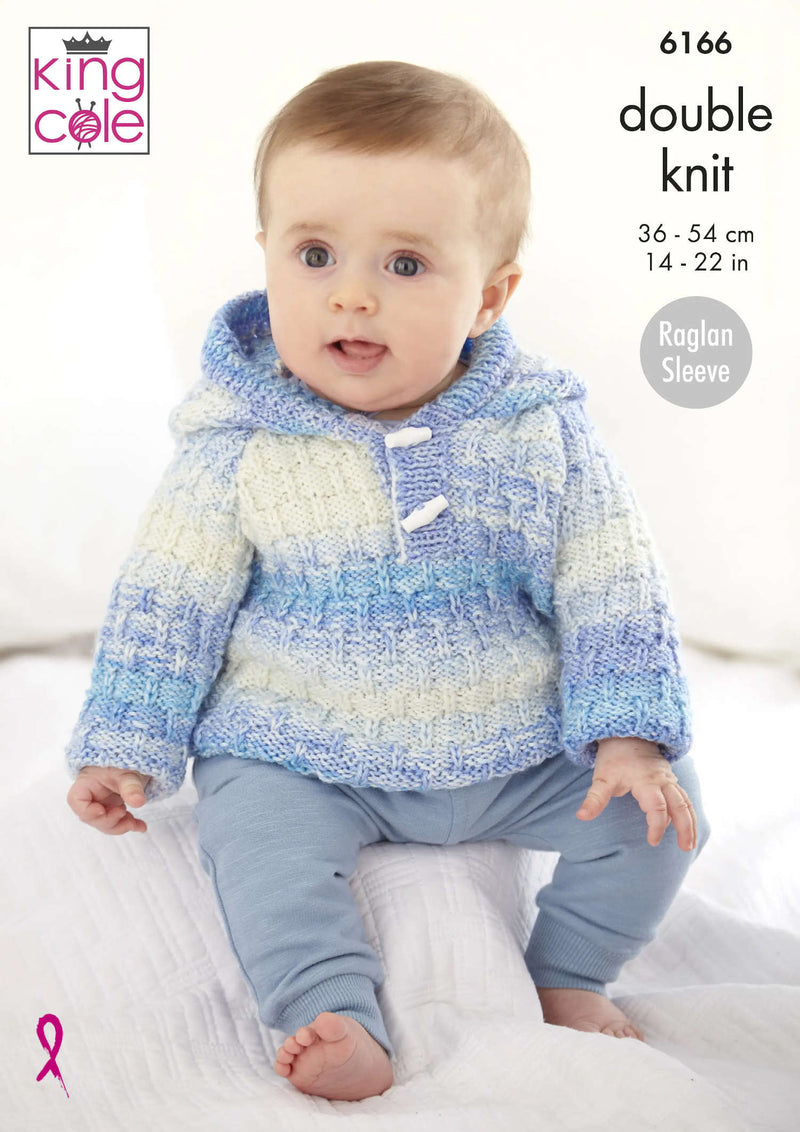 King Cole 6166 Double Knitting Pattern - DK Baby Sweaters, Jacket & Hat (0 - 2 yrs)