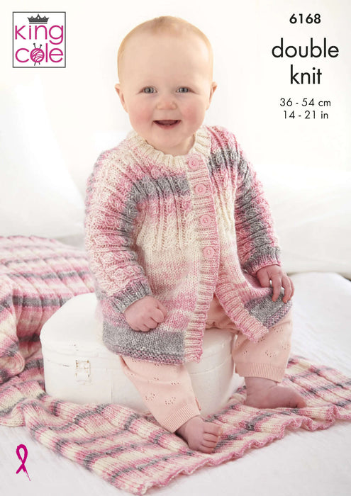 King Cole 6168 Double Knitting Pattern - DK Baby Hooded Jacket, Top, Matinee Coat & Blanket (0 - 18mnths)