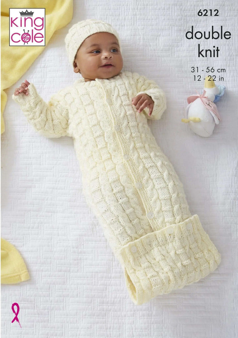 King Cole 6212 Knitting Pattern - Babies Sweater, Jacket, Sleeping Bag & Hat (Prem to 18mnths)