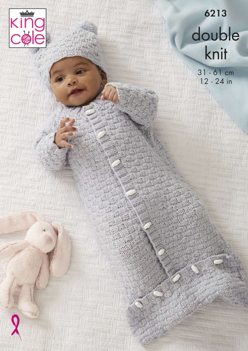 King Cole 6213 Knitting Pattern - Babies Sweater, Jacket, Sleeping Bag & Hat (Prem to 3yrs)