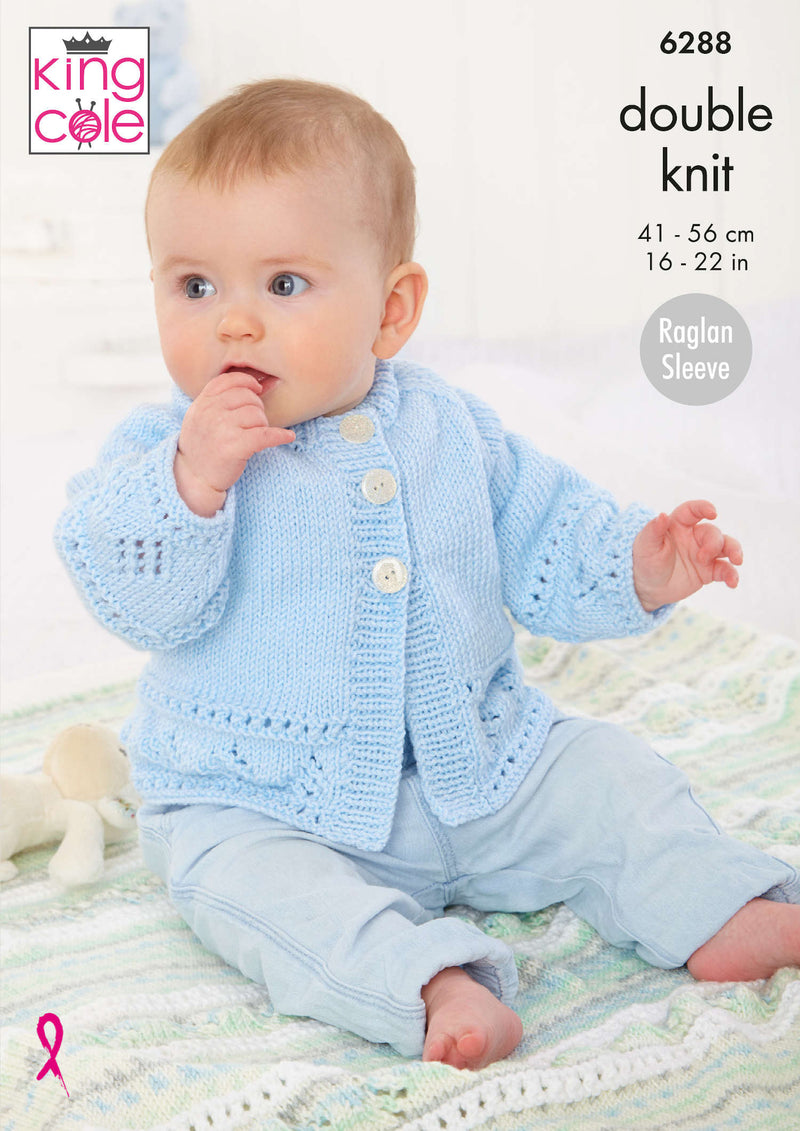 King Cole 6288 Double Knitting Pattern - Baby Jacket, Cardigan & Blanket (16-22in)