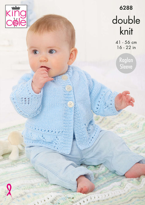 King Cole 6288 Double Knitting Pattern - Baby Jacket, Cardigan & Blanket (16-22in)