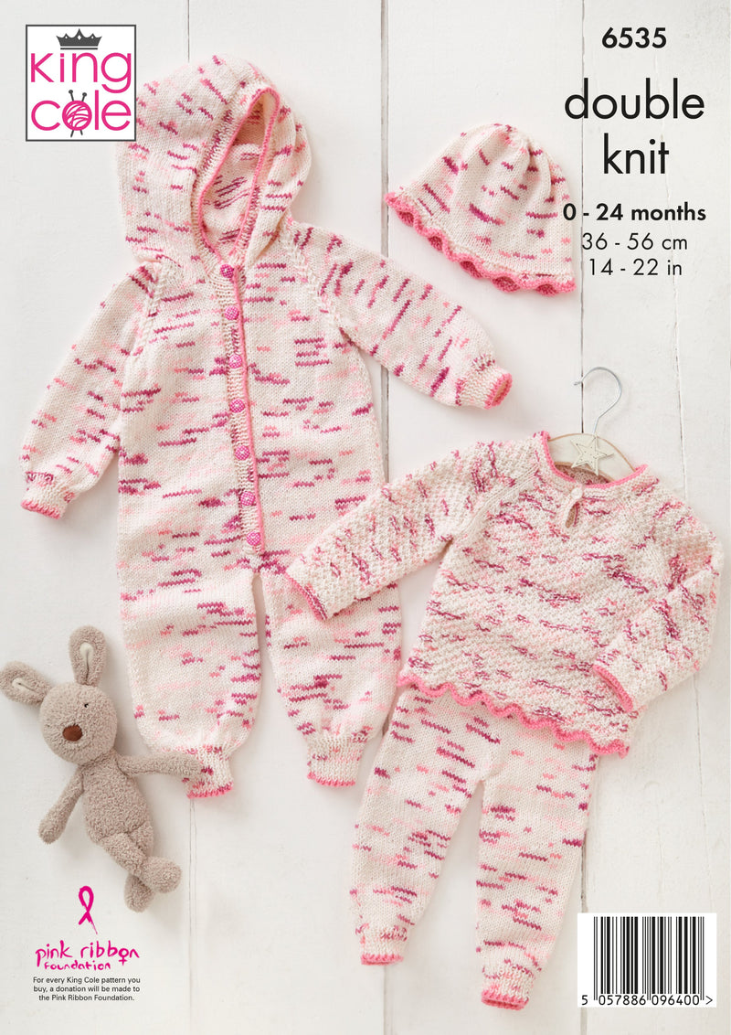 King Cole 6535 Baby DK Knitting Pattern – Sweater, Onesie, Hat & More (0–24 Months)