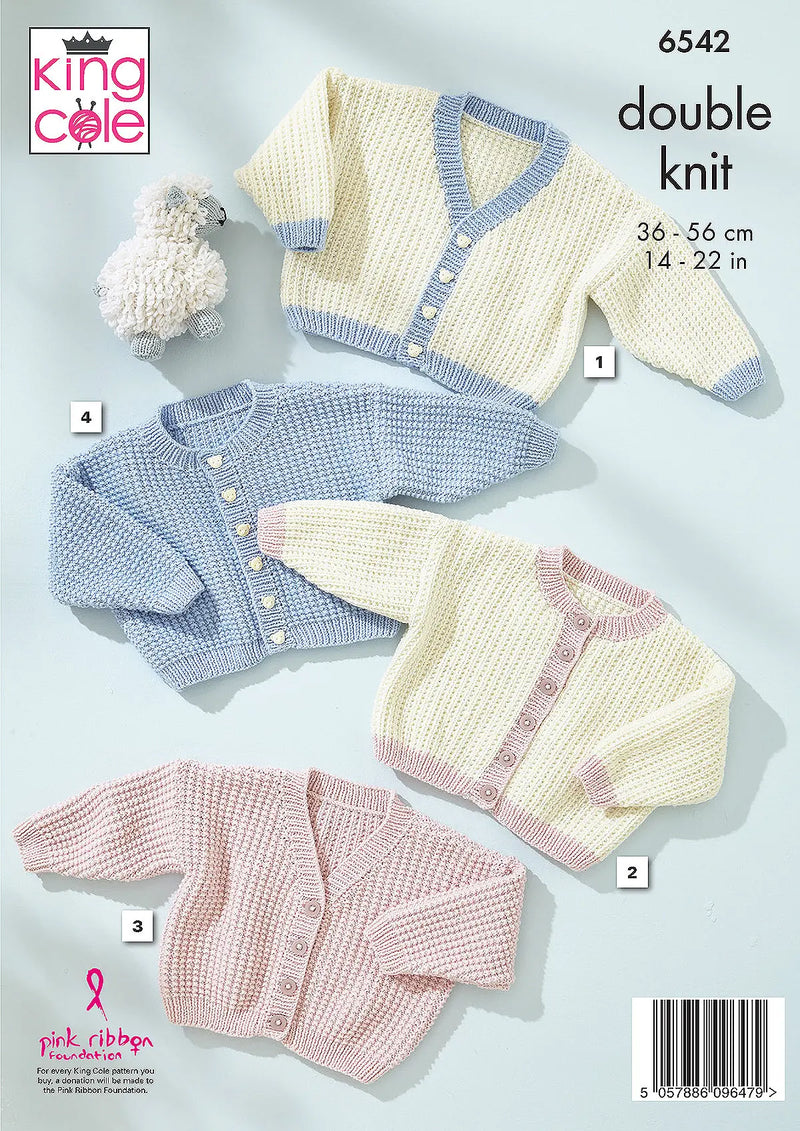 King Cole 6542 Baby DK Cardigans Knitting Pattern (14-22in)