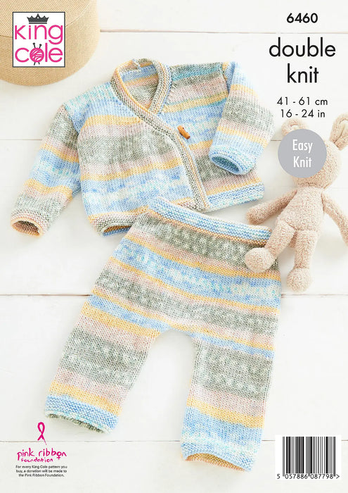 King Cole 6460 DK Knitting Pattern - Easy Knit Cardigan & Trousers (0 to 5 yrs)