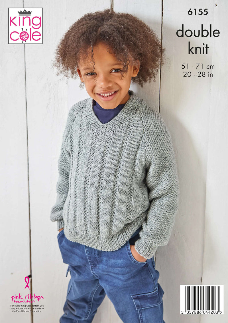 King Cole 6155 DK Children's Knitting Pattern - Sweater & Slipover (20-28in)