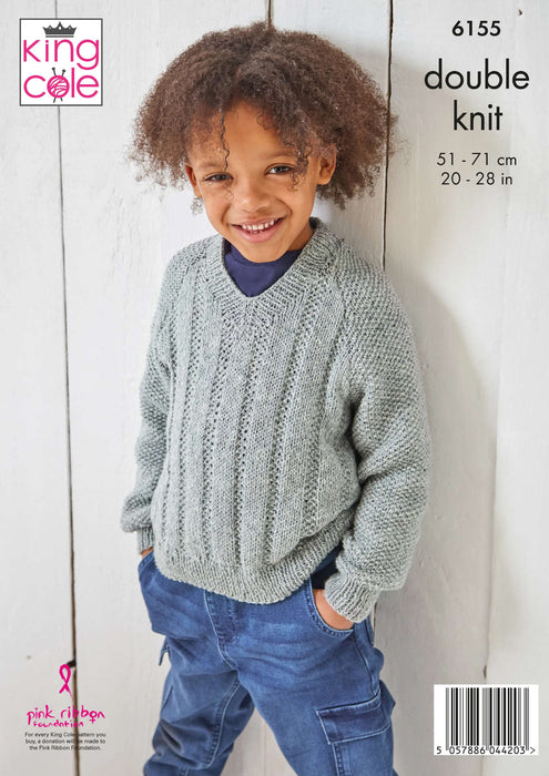 King Cole 6155 Double Knitting Pattern - Children's Sweater & Slipover (20-28in)