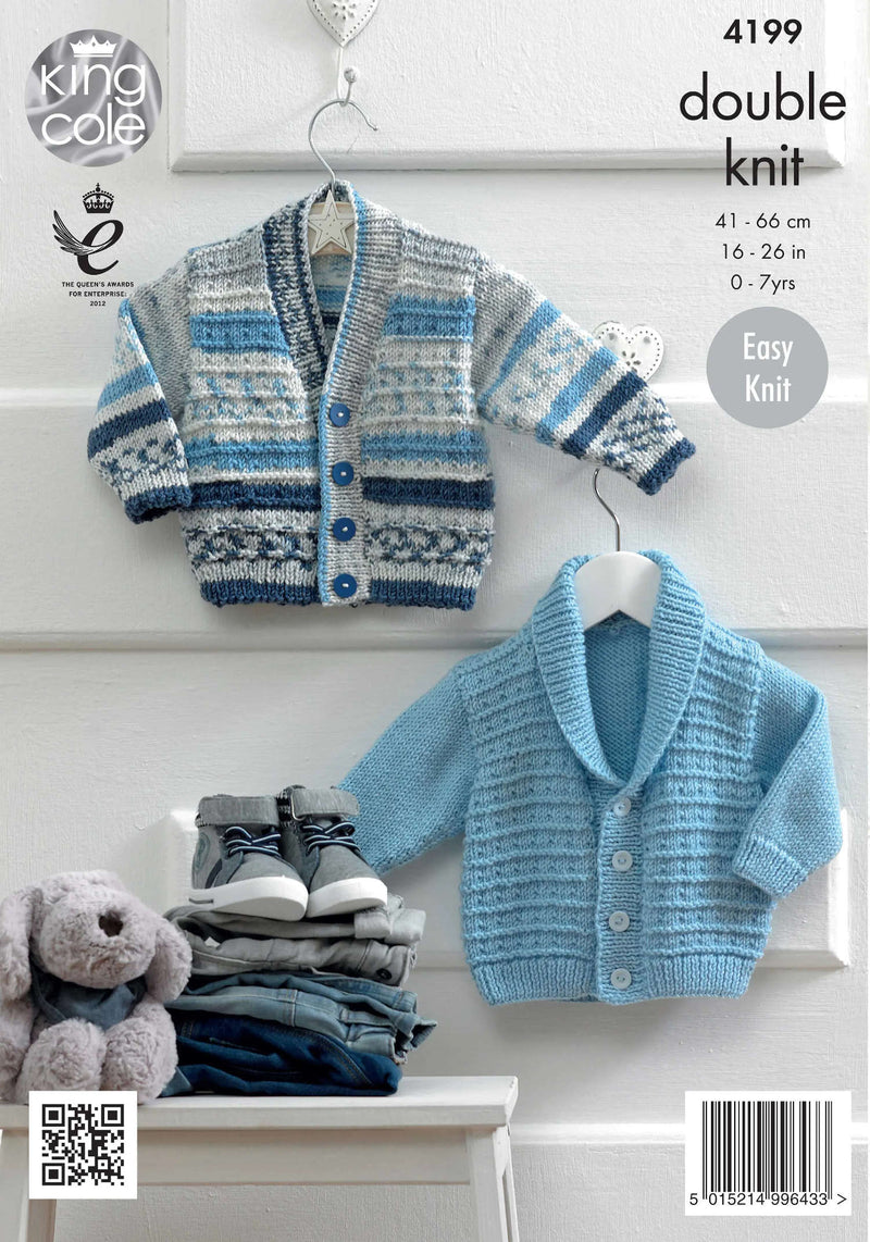 King Cole 4199 DK Knitting Pattern - Easy Knit Jackets & Waistcoat (0-7 Yrs)