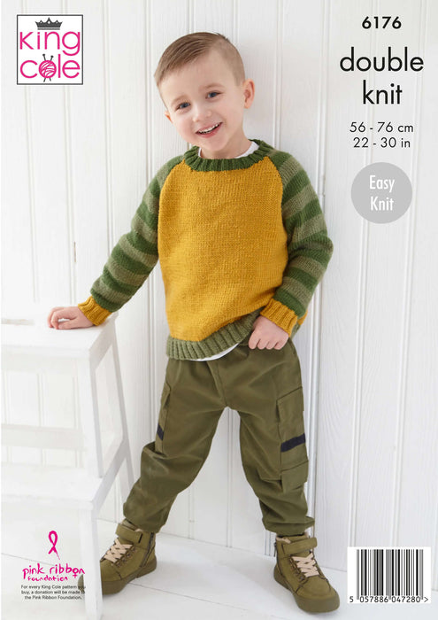 King Cole 6176 Double Knitting Pattern - DK Children's Sweater & Hoodie (2-11 Years)