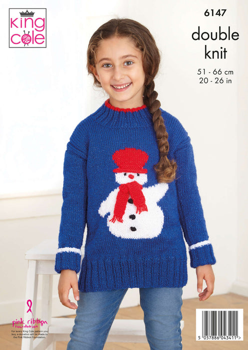 King Cole 6147 Children's Christmas Jumper Double Knitting Pattern - DK Sweater Pattern for Kids