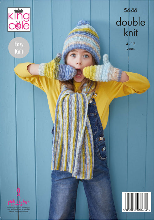 King Cole 5646 Double Knitting Pattern - Easy Knit Accessories for Children (4-12yrs)