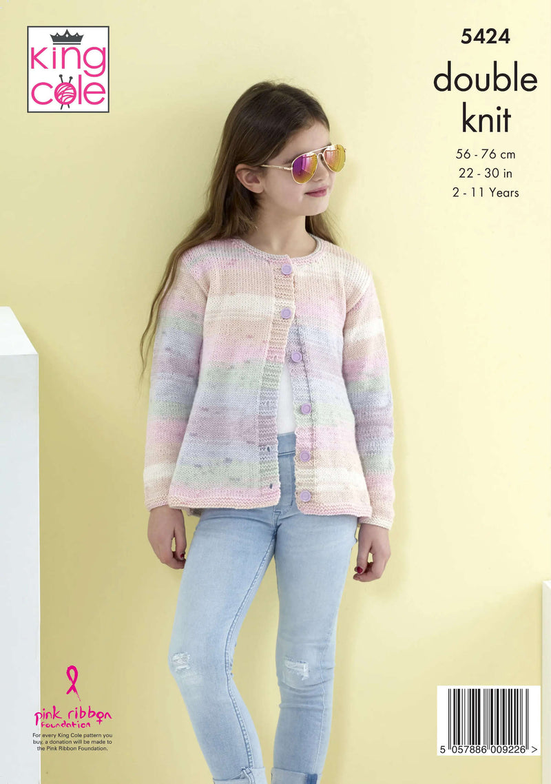 King Cole 5424 DK Knitting Pattern - Baby Children's Cardigans (2-11 Yrs)
