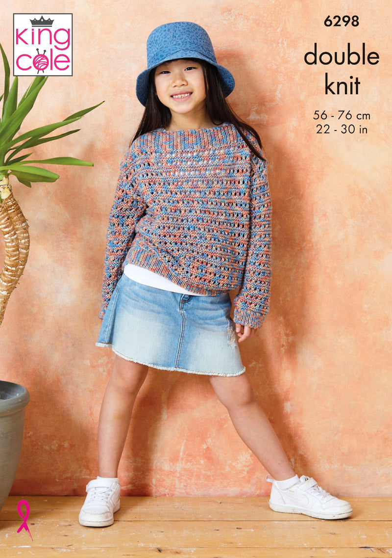 King Cole 6298 Double Knitting Pattern - Children's Cotton DK Sweaters (2-11yrs)