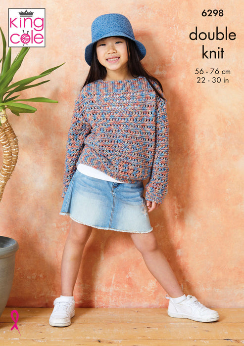King Cole 6298 Double Knitting Pattern - Children's Cotton DK Sweaters (2-11yrs)
