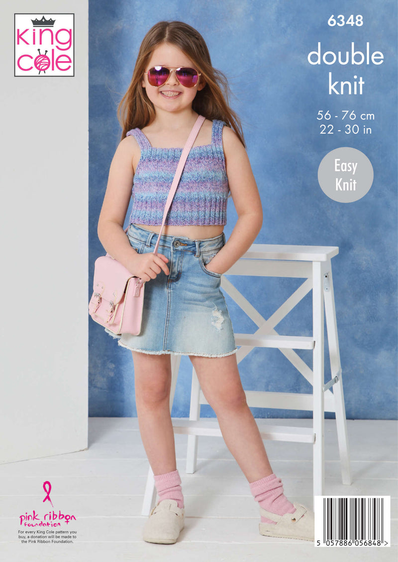 King Cole 6348 Double Knitting Pattern - Children's DK Cardigan & Top (22-30in)