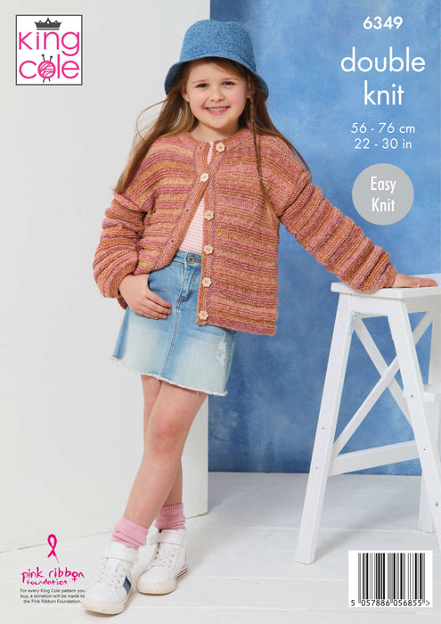 King Cole 6349 Double Knitting Pattern - Children's DK Cardigan & Sweater (22-30in)