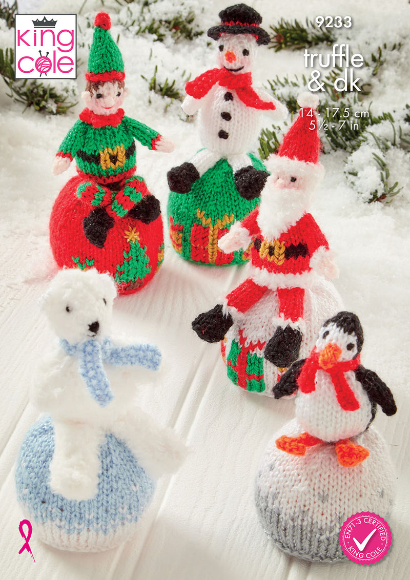 King Cole 9233 Christmas Chocolate Orange Covers Knitting Pattern – Santa, Elf, Polar Bear & Penguin