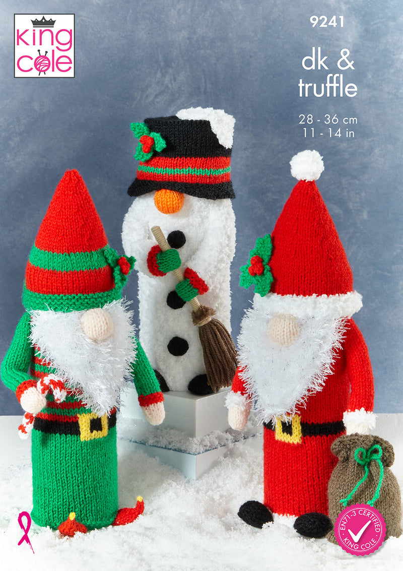 King Cole 9241 Christmas Crisp Tube Covers Knitting Pattern – Santa, Elf & Snowman