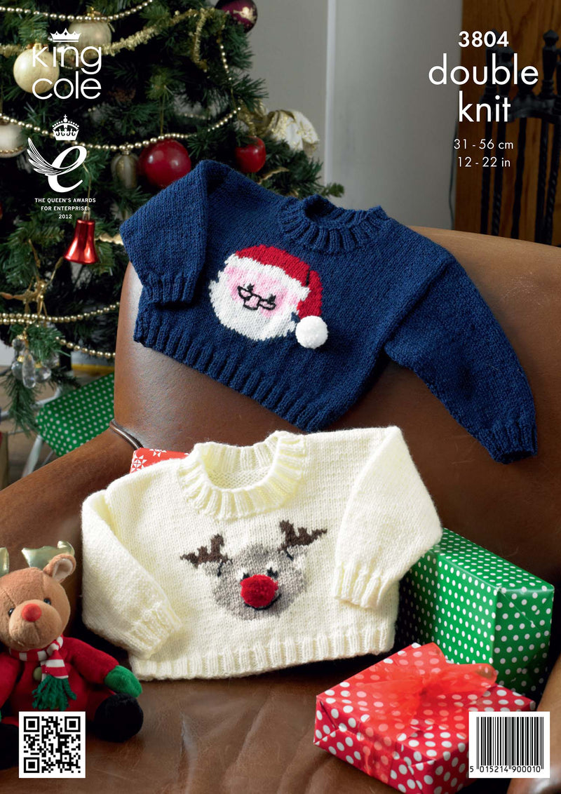 King Cole 3804 DK Knitting Pattern for Baby Christmas Sweaters (12-22in)
