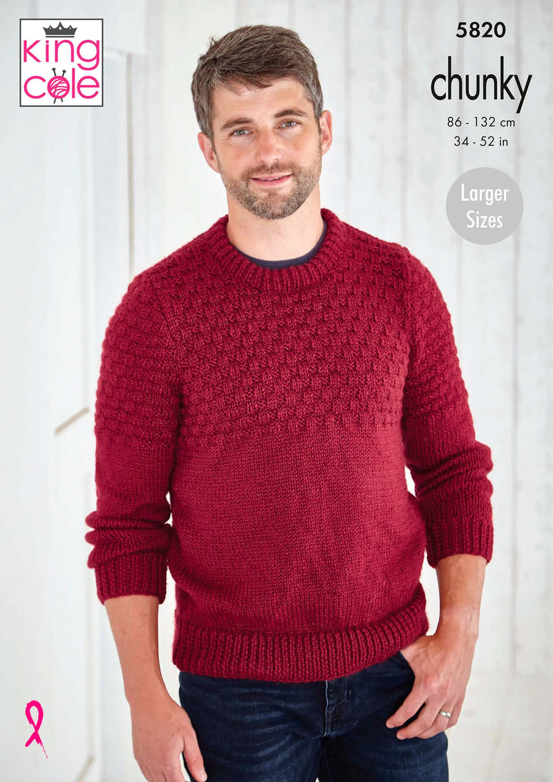 King Cole 5820 Chunky Knitting Pattern for Men - Sweater and Slipover (34-52in)