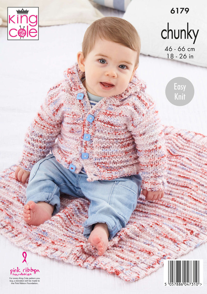 King Cole 6179 Chunky Knitting Pattern - Jackets & Blankets for Children (6mnths to 7 Yrs)