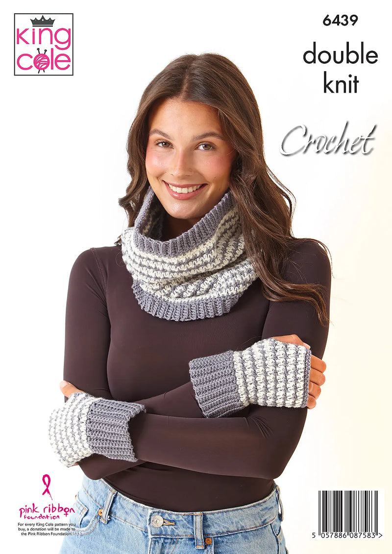 King Cole 6439 Crochet Pattern – Hat, Scarf, Cowl & Gloves in DK