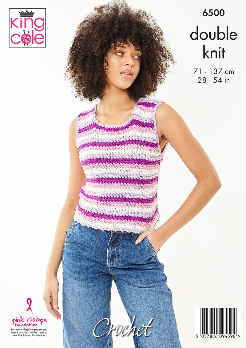 King Cole 6500 CROCHET Pattern - Ladies Cotton DK Tops (28-54in)