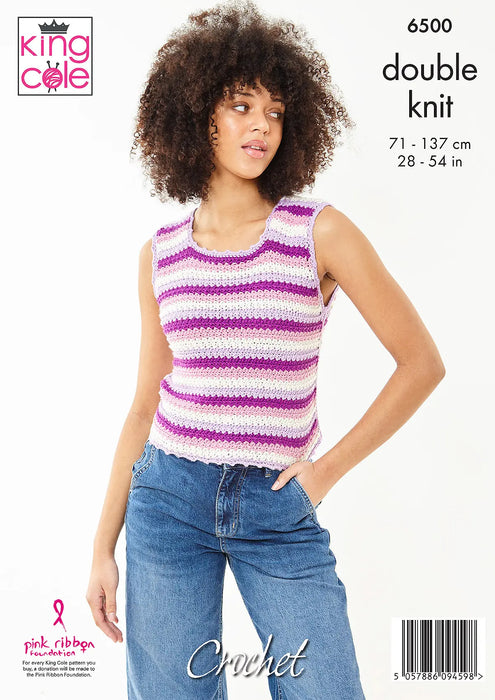 King Cole 6500 CROCHET Pattern - Ladies Cotton DK Tops (28-54in)