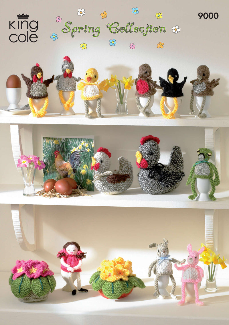 King Cole 9000 Spring Collection Knitting Pattern - Egg Cosies, Speckled Hens & Primula