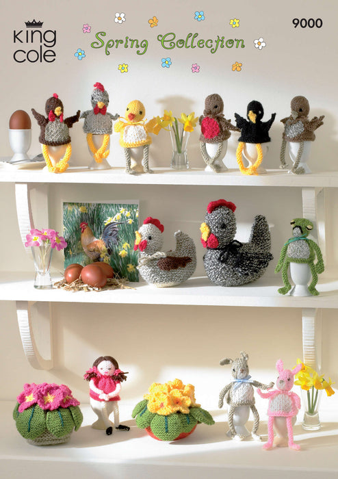 King Cole 9000 Spring Collection Knitting Pattern - Egg Cosies, Speckled Hens & Primula