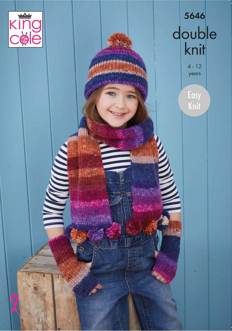 King Cole 5646 Double Knitting Pattern - Easy Knit Accessories for Children (4-12yrs)