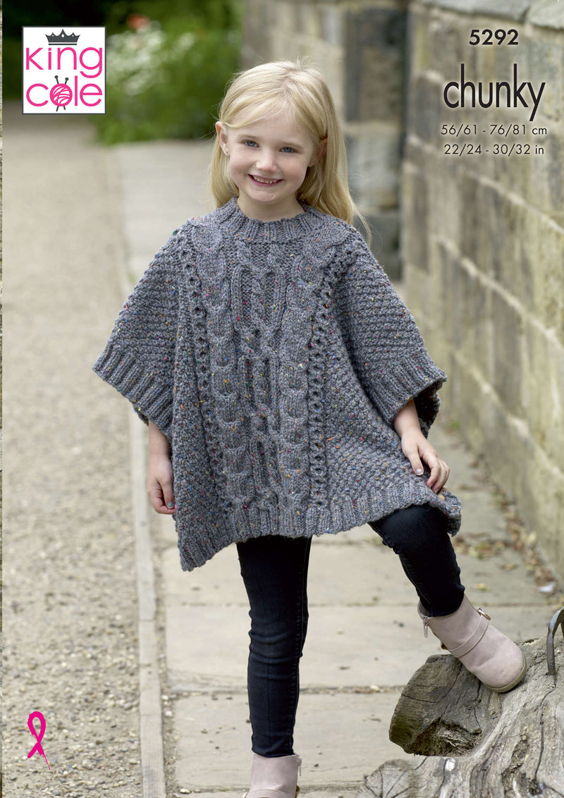 King Cole 5292 Chunky Knitting Pattern - Girls Tabbard & Hat (22/24-30/32in)