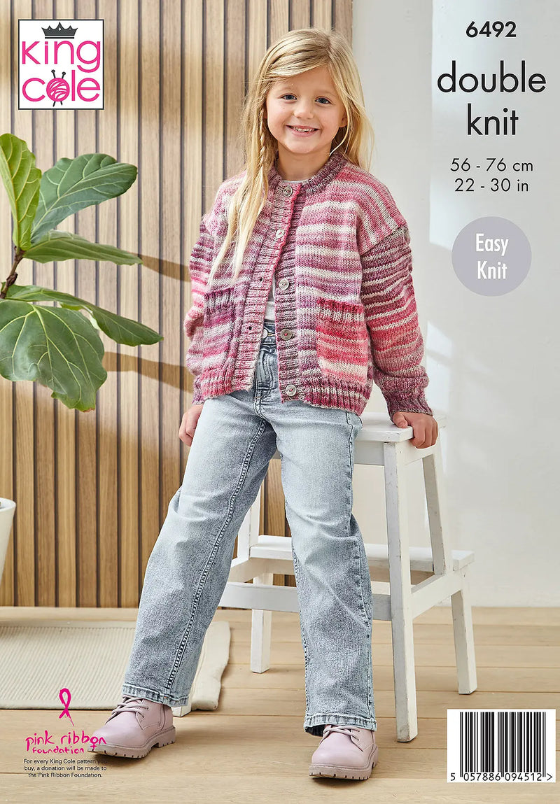 King Cole 6492 children’s V neck and round neck cardigan knitting pattern