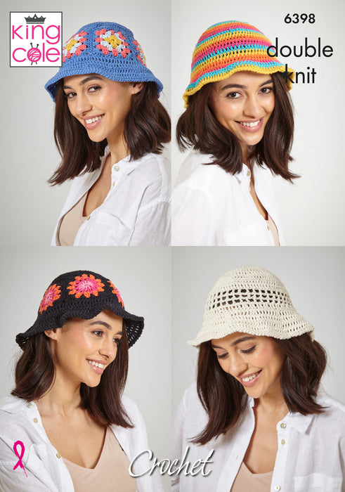 King Cole 6398 CROCHET Pattern - Ladies Cotton DK Bucket Hats