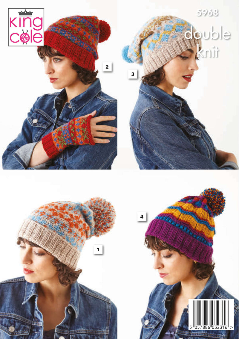 King Cole 5968 Double Knitting Apparel Accessories Pattern - Ladies Scarf, Hats & Handwarmers DK